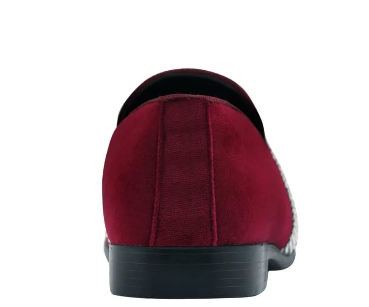 Amali Monarch Dazzling Burgundy Rhinestone Loafers Men's Velvet