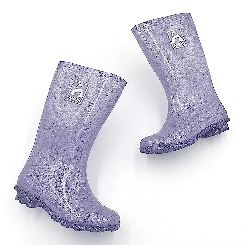 Amoji Girl Glitter Rain Boots Youth Garden Rubber Boots Children Wellies Outdoor Waterproof Boots Pink HL2103 Size 11 Little Kid