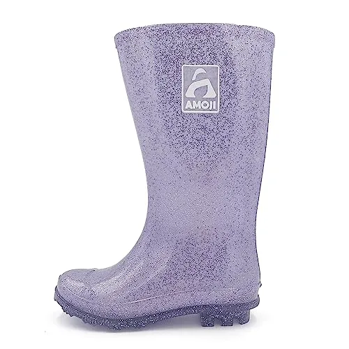 Amoji Girl Glitter Rain Boots Youth Garden Rubber Boots Children Wellies Outdoor Waterproof Boots Pink HL2103 Size 11 Little Kid