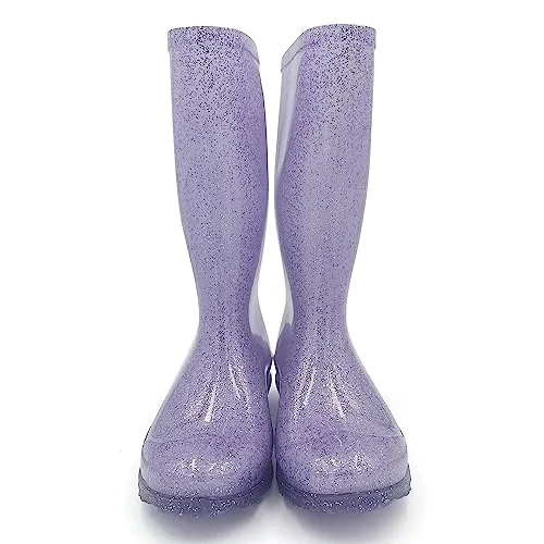 Amoji Girl Glitter Rain Boots Youth Garden Rubber Boots Children Wellies Outdoor Waterproof Boots Pink HL2103 Size 11 Little Kid