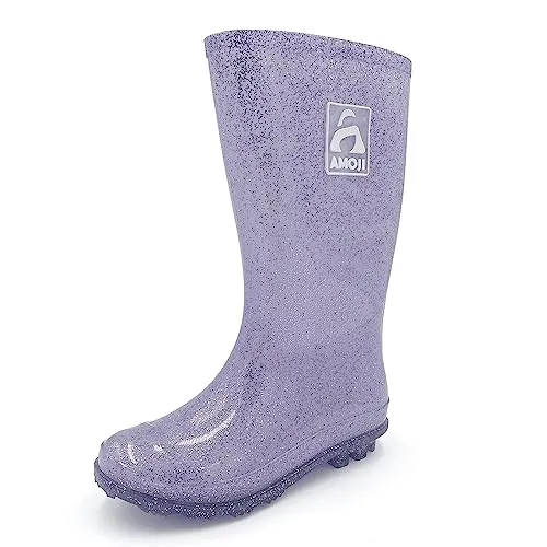 Amoji Girl Glitter Rain Boots Youth Garden Rubber Boots Children Wellies Outdoor Waterproof Boots Pink HL2103 Size 11 Little Kid