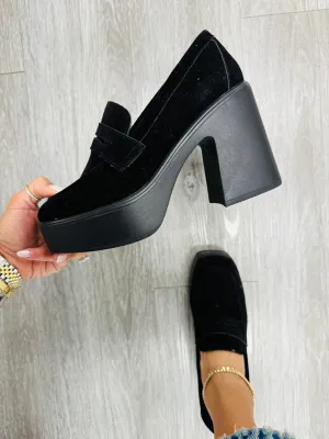 Black Chunky Platform Penny Loafers