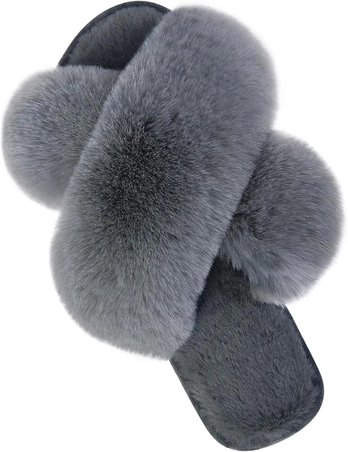 Cozyfurry Womens Cross Band Slippers Cozy Furry Fuzzy House Slippers Open Toe Fluffy Indoor Shoes Outdoor Slip on Warm Breathable Anti-skid Sole