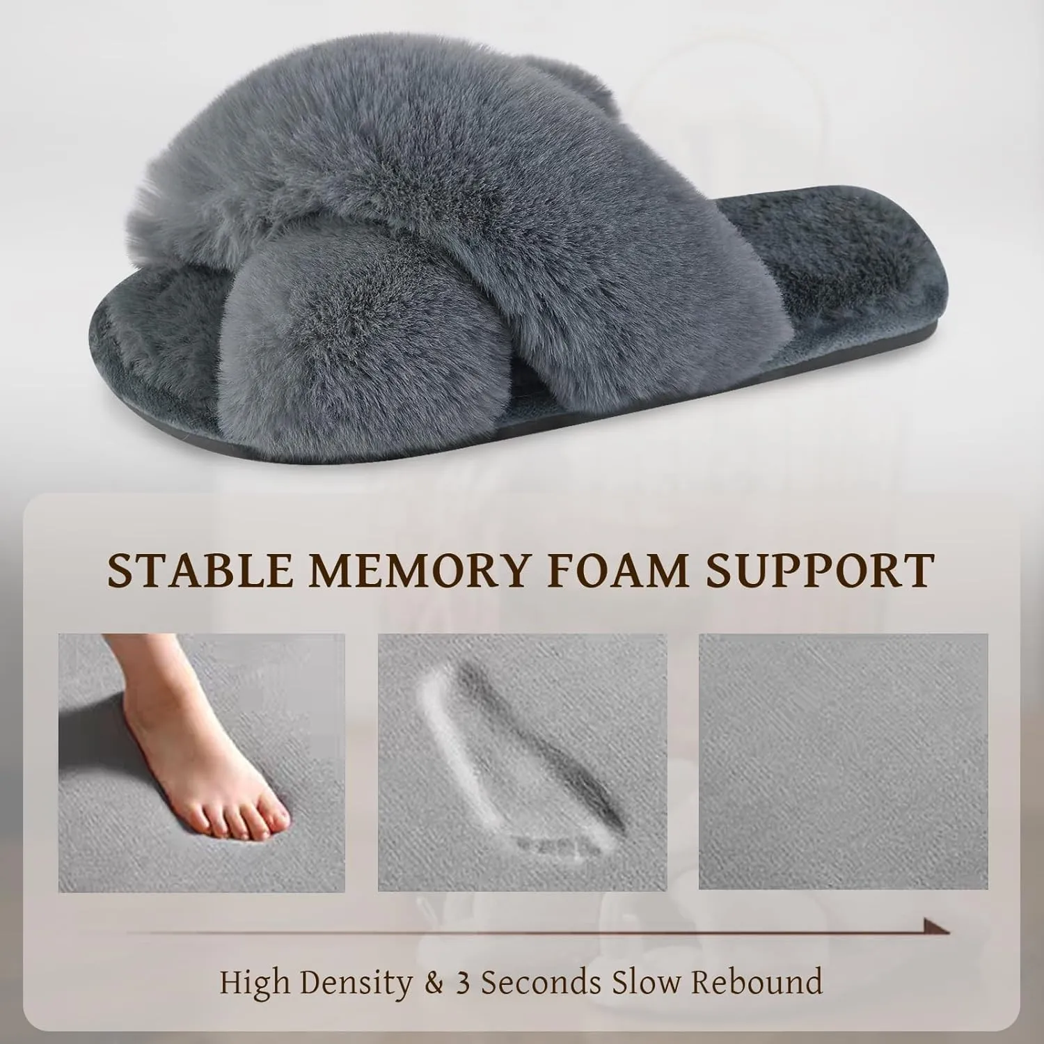 Cozyfurry Womens Cross Band Slippers Cozy Furry Fuzzy House Slippers Open Toe Fluffy Indoor Shoes Outdoor Slip on Warm Breathable Anti-skid Sole