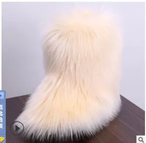 Fashion Winter Snow Boots for Women – Warm Outdoor Cotton Boots, Cold-Proof Furry Design, Plush Faux Fur Shoes for Ladies & Girls