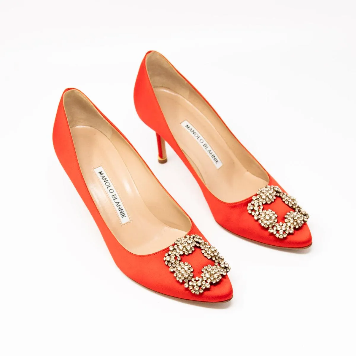 Manolo Blahnik Red Satin Hangisi Pumps 37