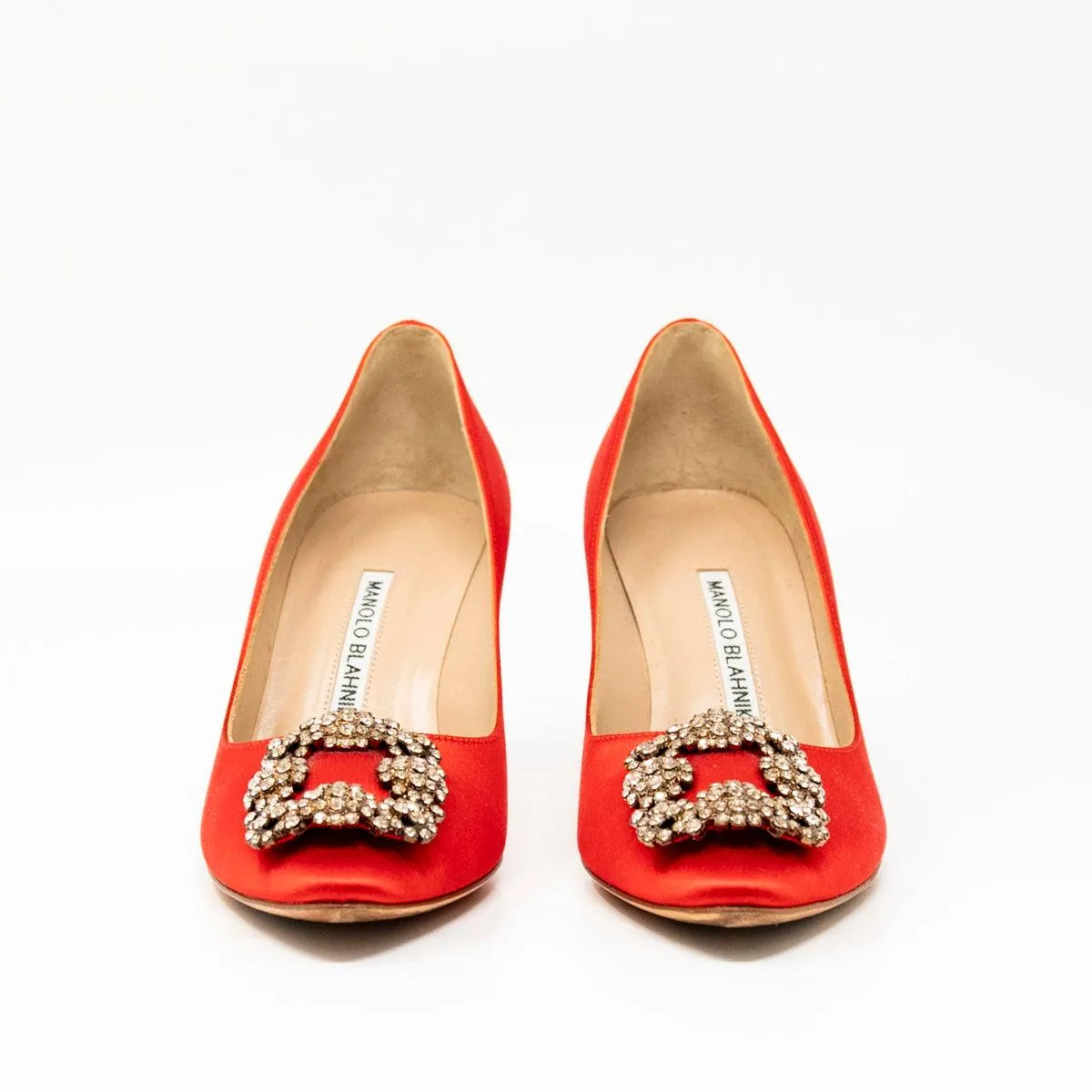 Manolo Blahnik Red Satin Hangisi Pumps 37