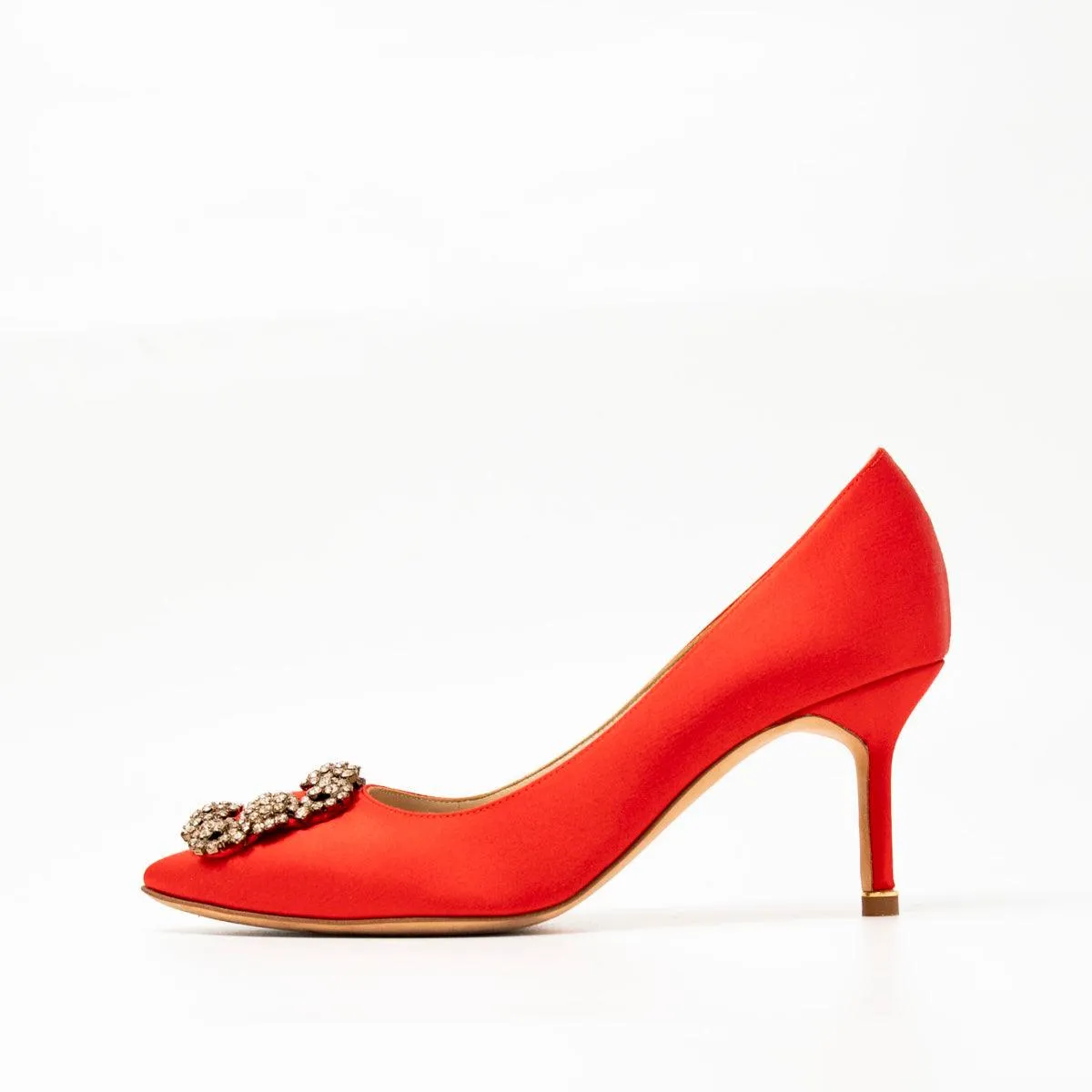 Manolo Blahnik Red Satin Hangisi Pumps 37