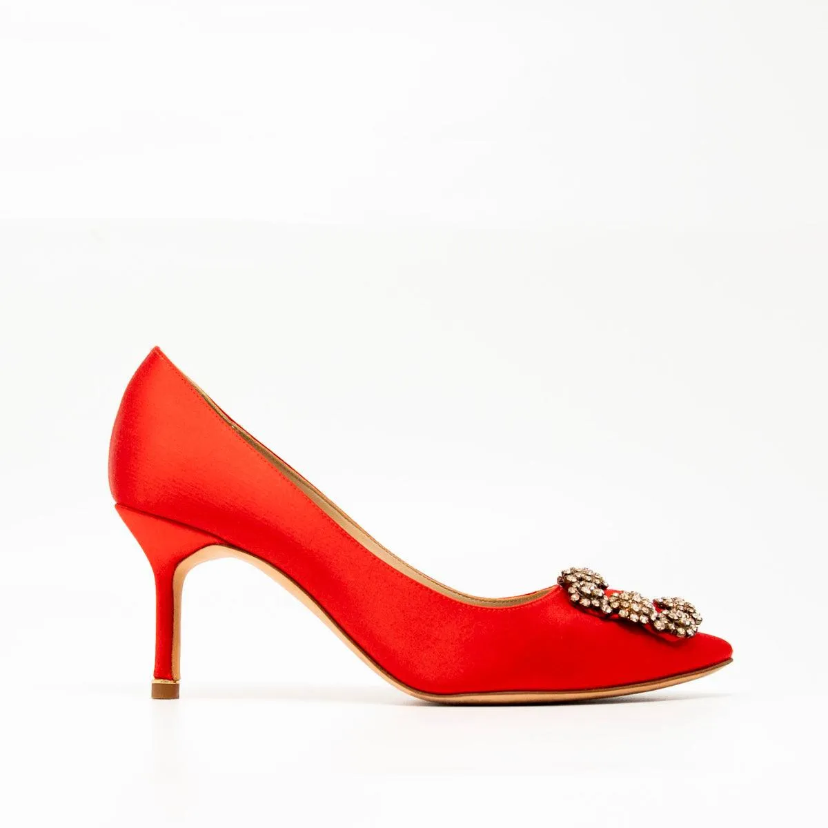 Manolo Blahnik Red Satin Hangisi Pumps 37