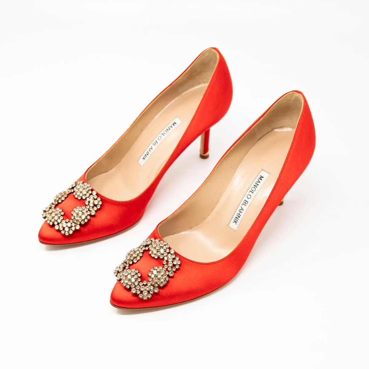 Manolo Blahnik Red Satin Hangisi Pumps 37