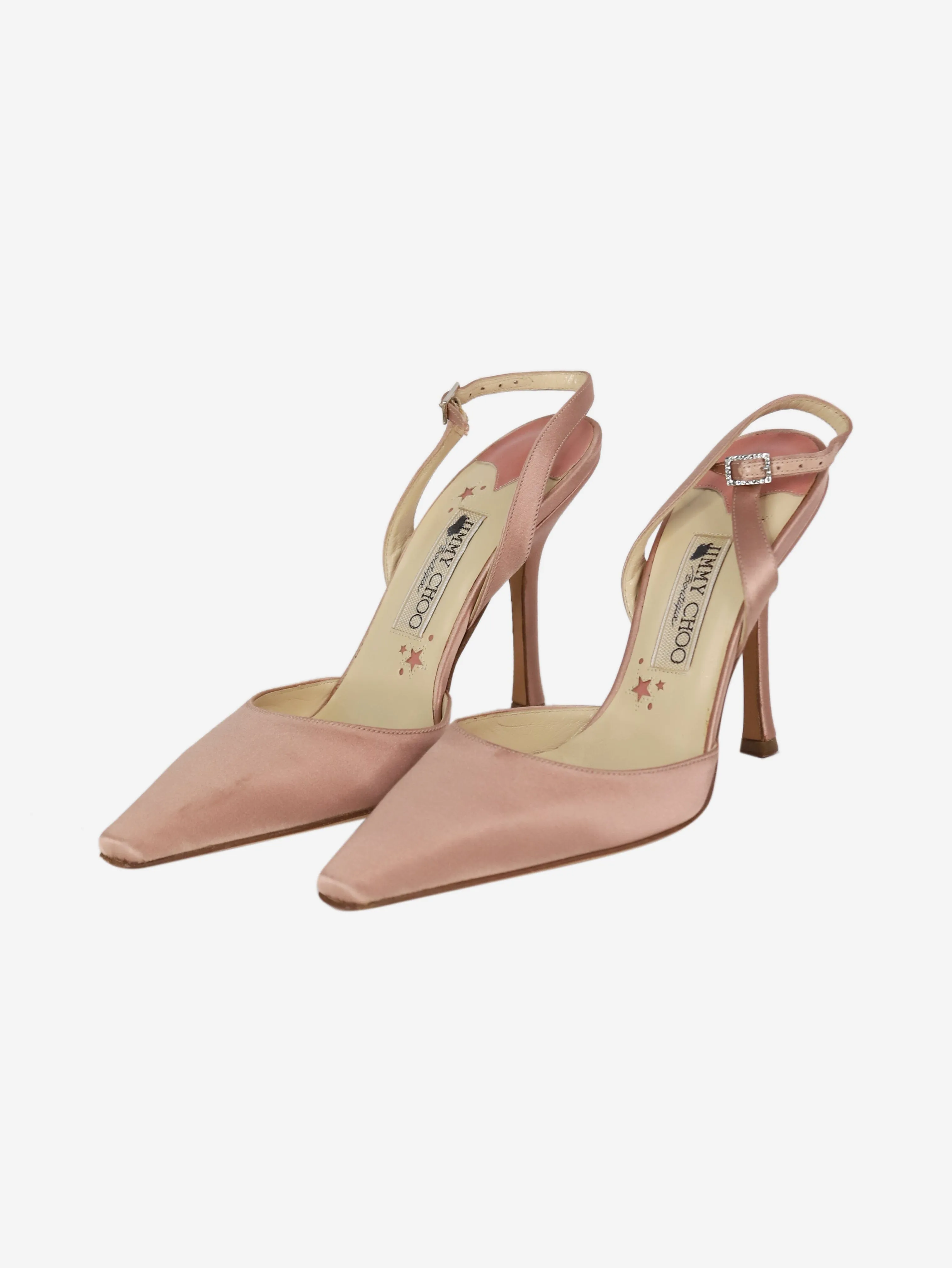 Pink satin slingback pumps - size EU 37