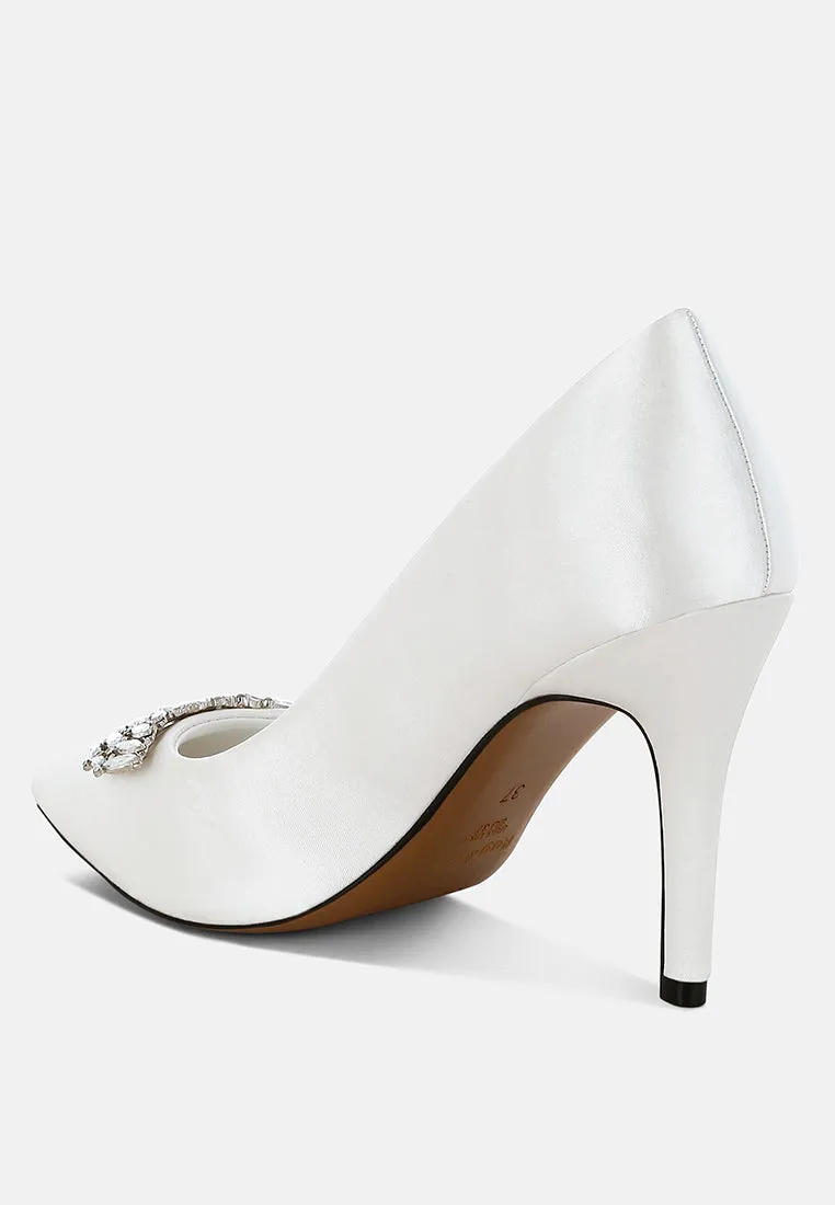 Rhodolia Diamante Brooch Detail Satin Pumps