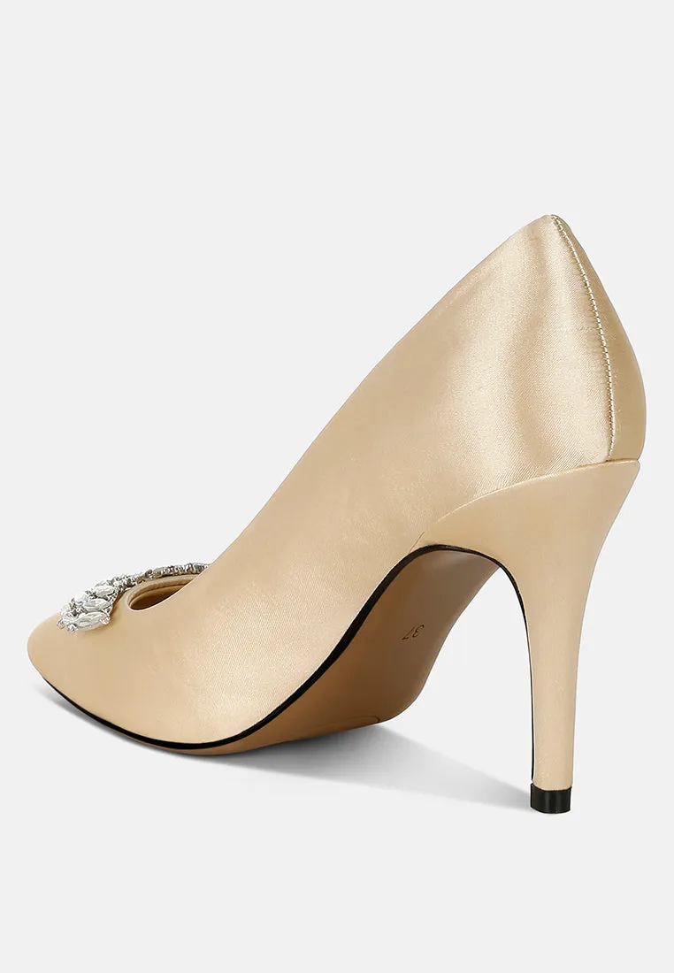 Rhodolia Diamante Brooch Detail Satin Pumps