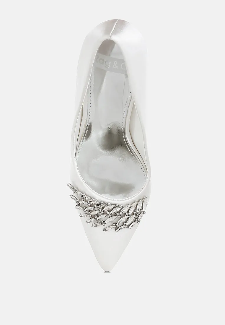 Rhodolia Diamante Brooch Detail Satin Pumps