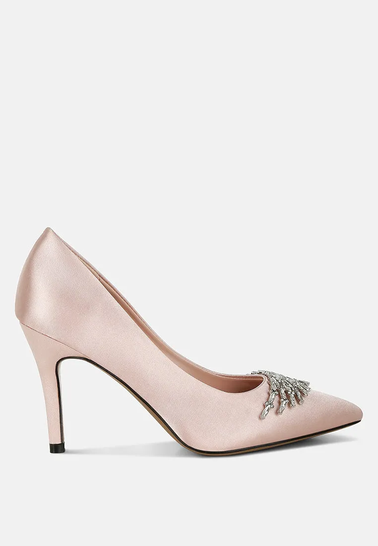 Rhodolia Diamante Brooch Detail Satin Pumps