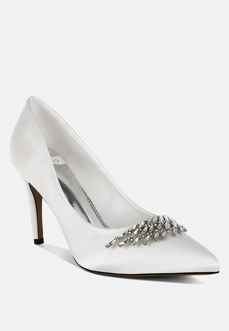 Rhodolia Diamante Brooch Detail Satin Pumps