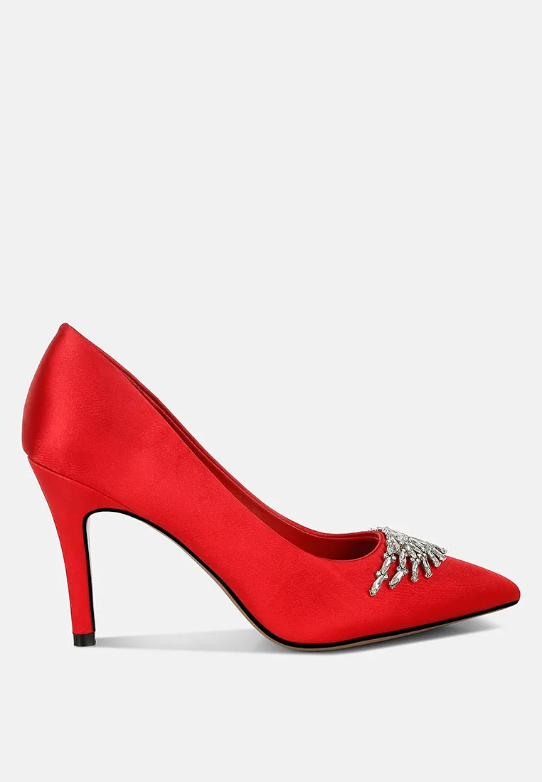 Rhodolia Diamante Brooch Detail Satin Pumps