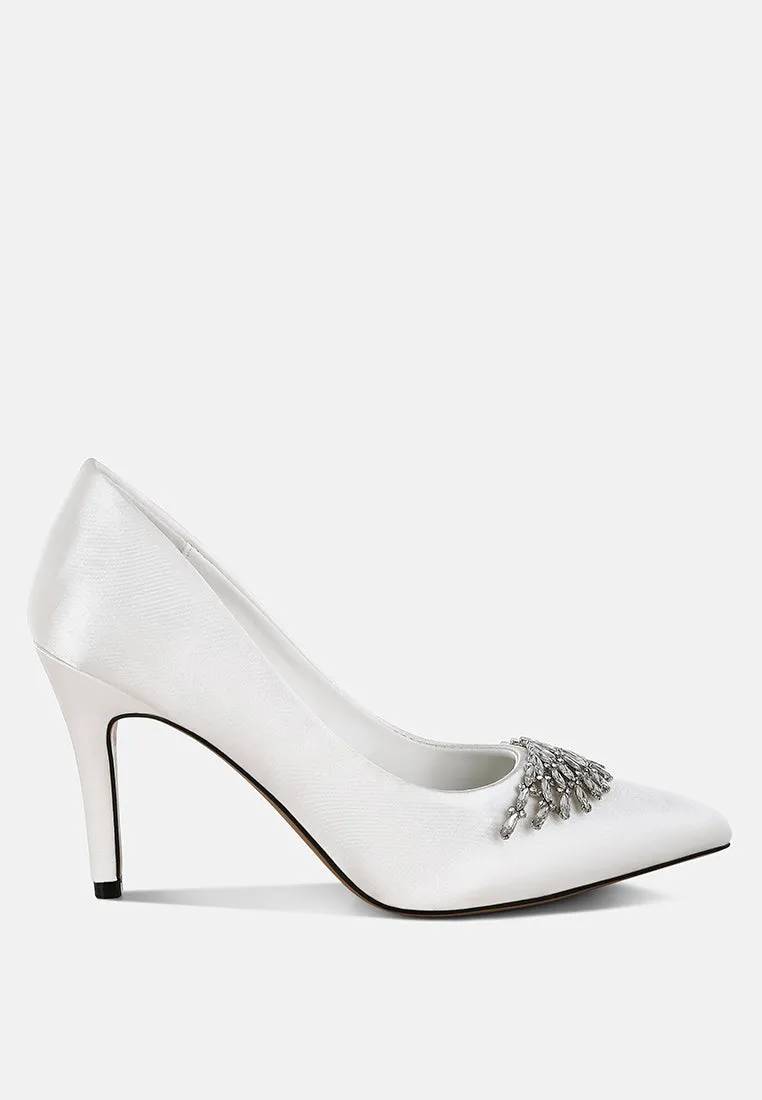 Rhodolia Diamante Brooch Detail Satin Pumps