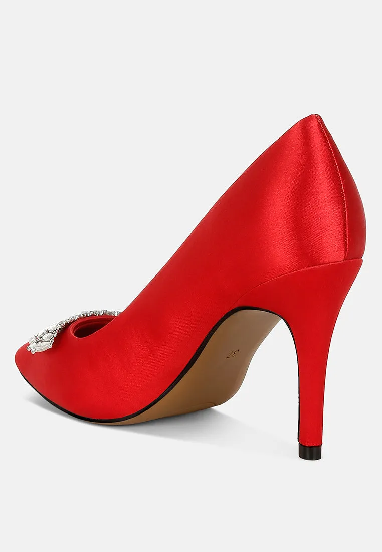 Rhodolia Diamante Brooch Detail Satin Pumps