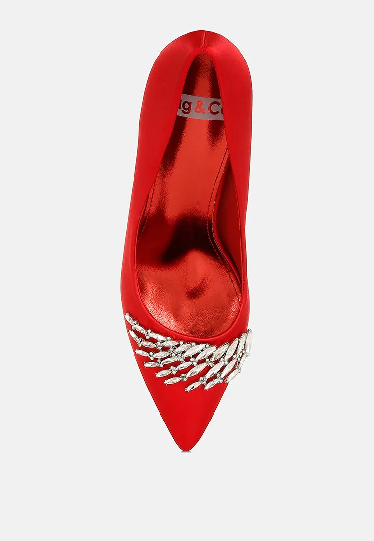 Rhodolia Diamante Brooch Detail Satin Pumps