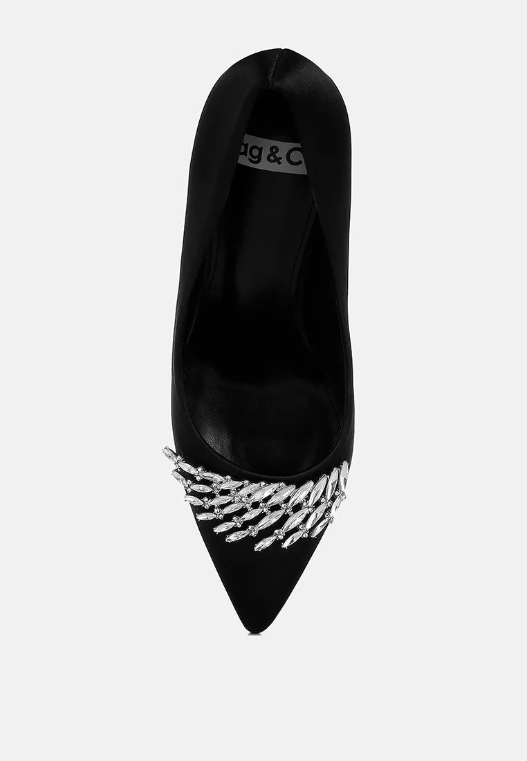 Rhodolia Diamante Brooch Detail Satin Pumps