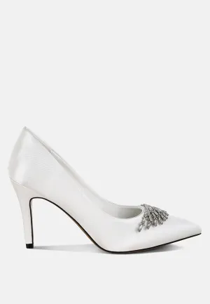 Rhodolia Diamante Brooch Detail Satin Pumps