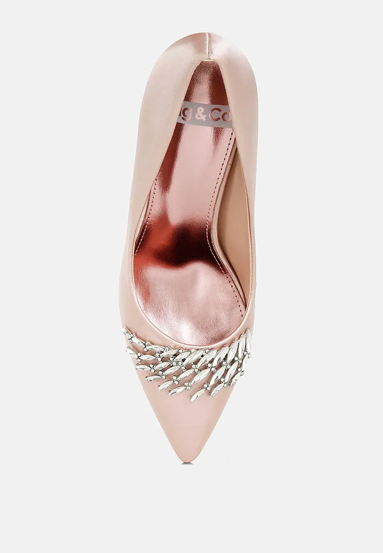 Rhodolia Diamante Brooch Detail Satin Pumps