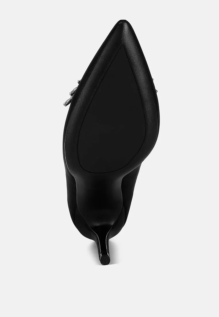 Rhodolia Diamante Brooch Detail Satin Pumps