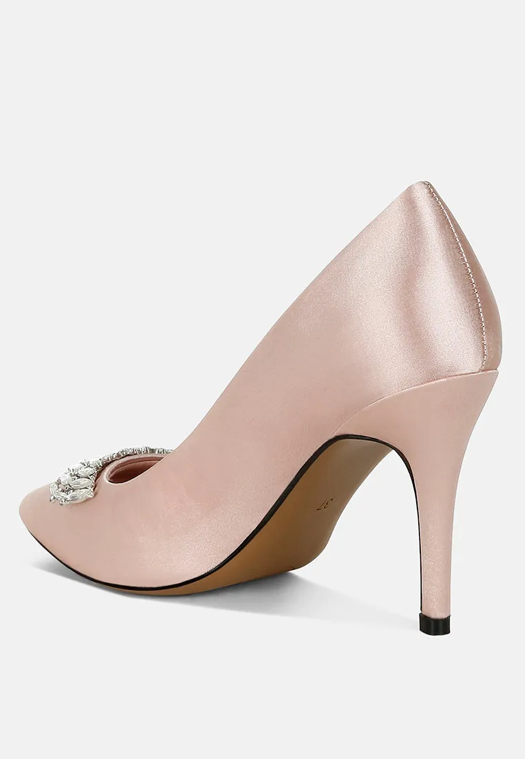 Rhodolia Diamante Brooch Detail Satin Pumps