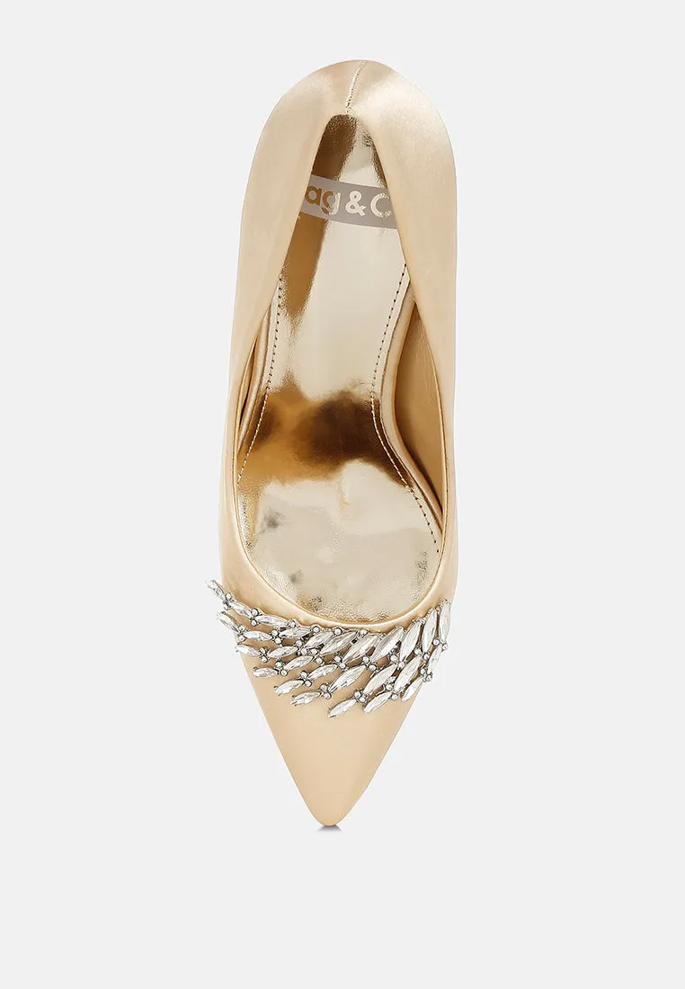 Rhodolia Diamante Brooch Detail Satin Pumps