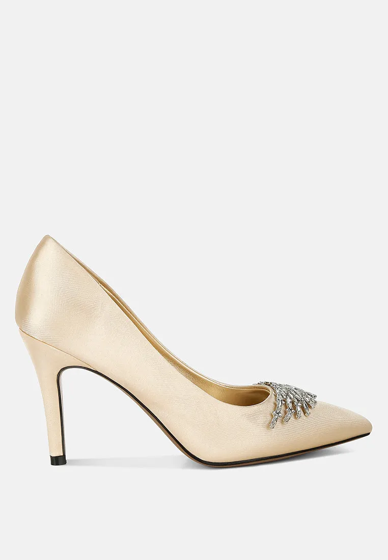 Rhodolia Diamante Brooch Detail Satin Pumps