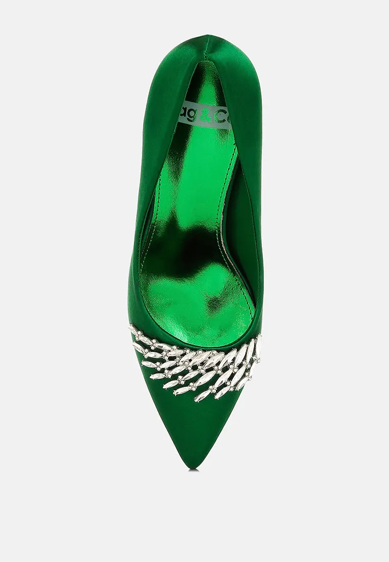 Rhodolia Diamante Brooch Detail Satin Pumps