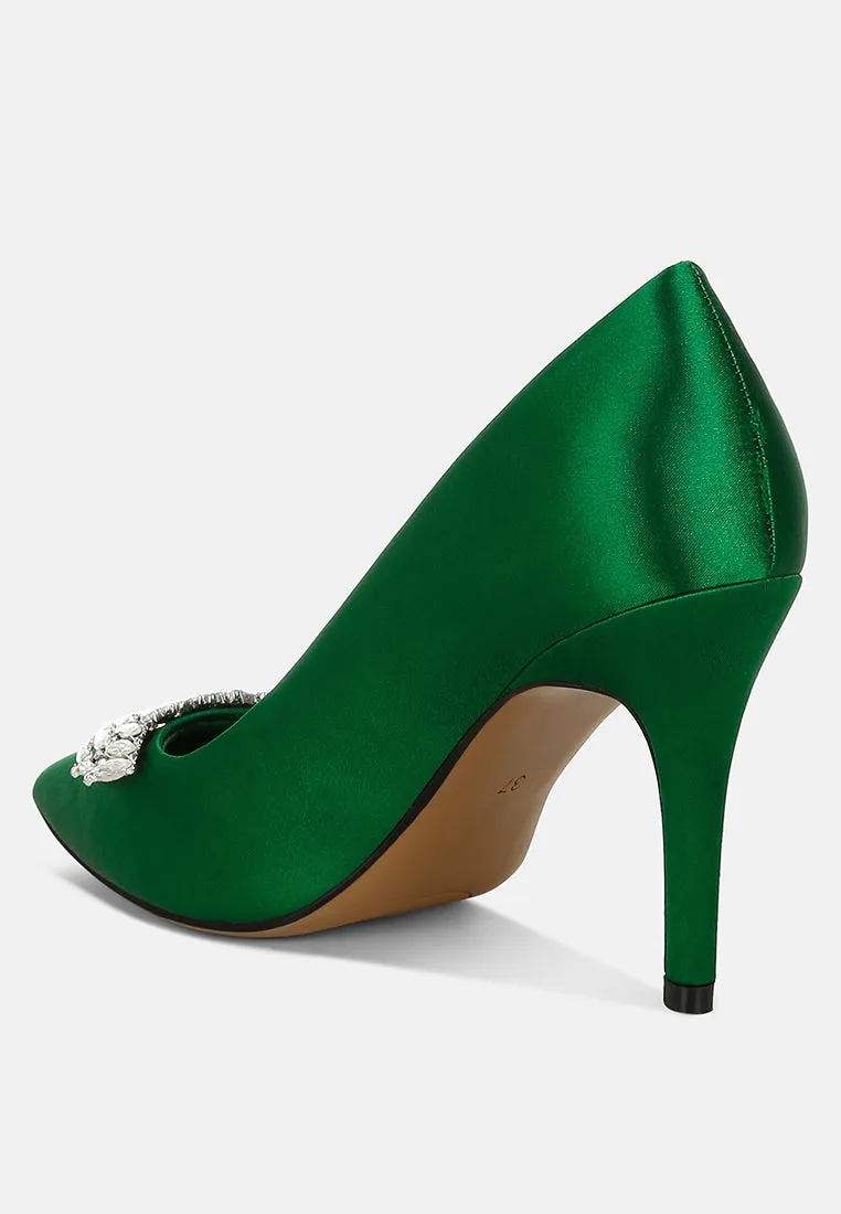 Rhodolia Diamante Brooch Detail Satin Pumps