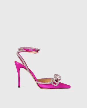 Rina Crystal Bow Satin Strap Pumps In Pink